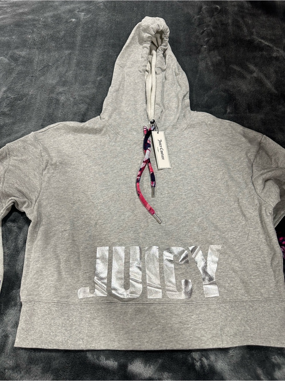 Juicy Couture Gray Hoodie with Metallic Silver JUICY Logo